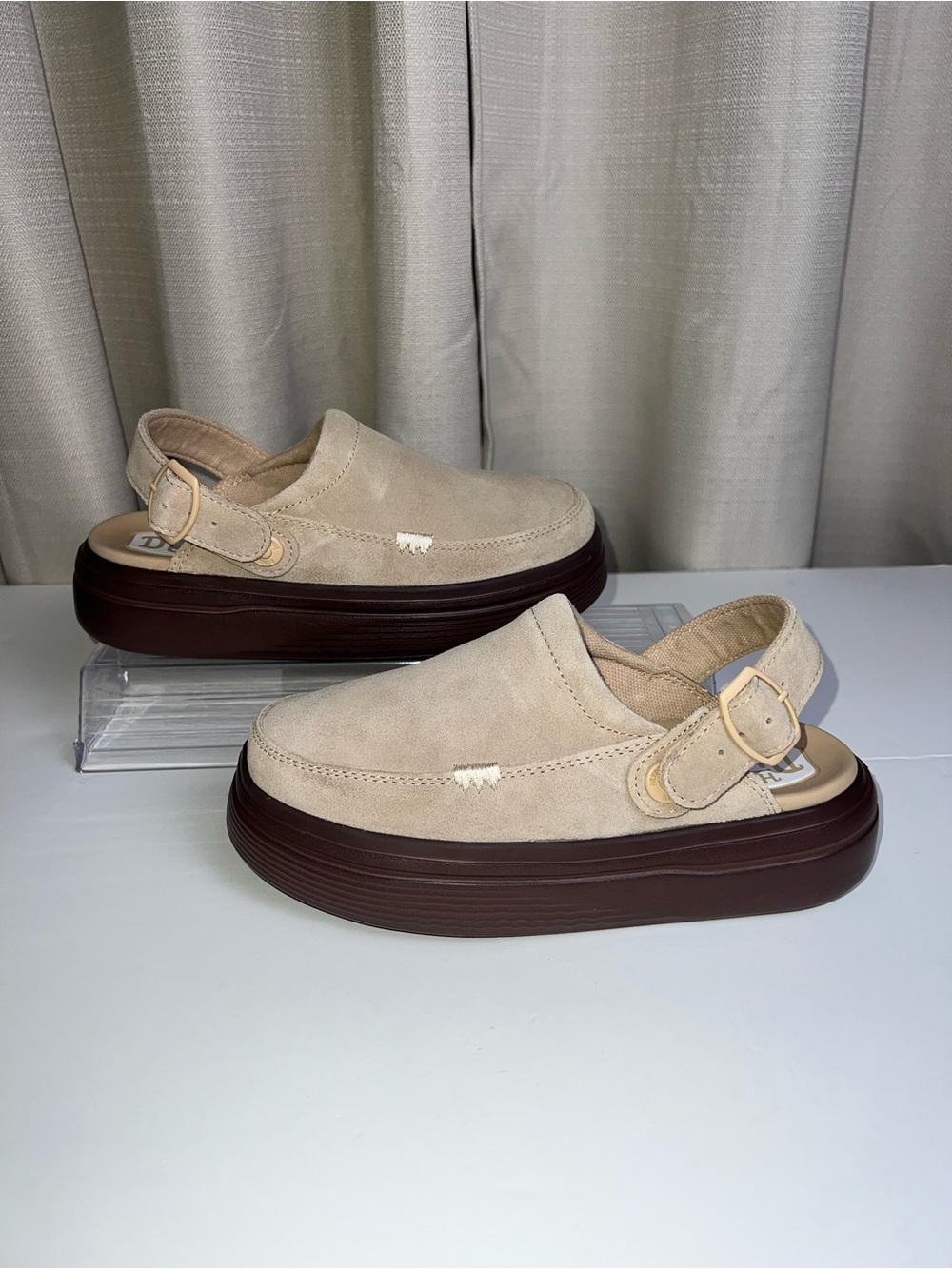 HEY DUDE Suede Austin Lift Clogs-NWOB